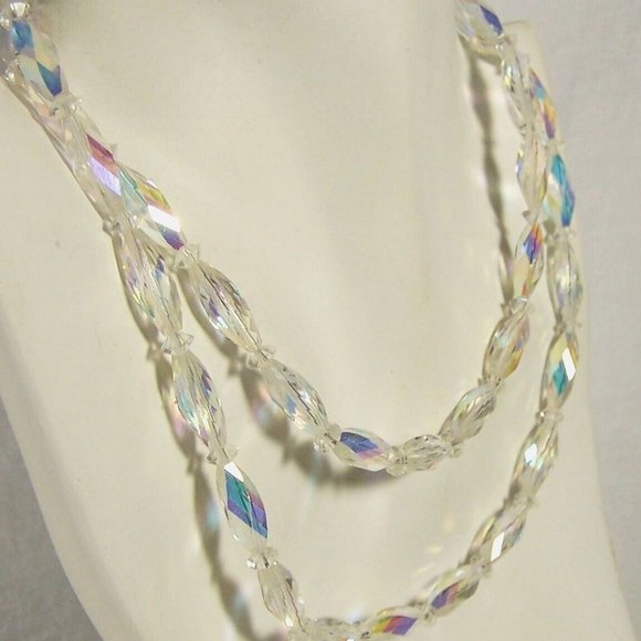 Vintage Swarovski AB Twisted Crystal Necklace 29” Bead Styles 5206 & Spacer 5305 - Picture 4 of 7